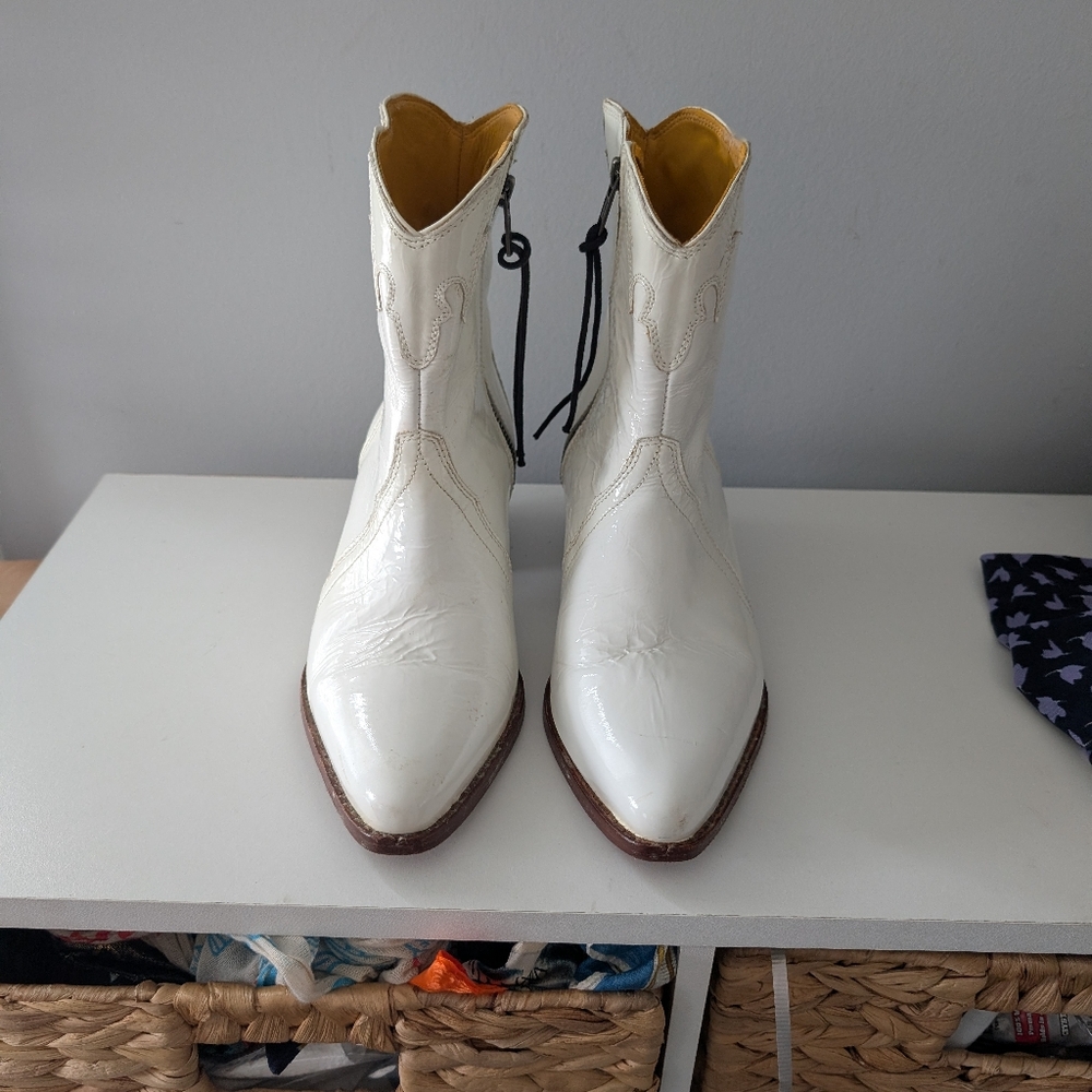 Free People Western Ankle Boots Size 37 Cream Leather Side Zip New Frontier - Picture 4 of 8